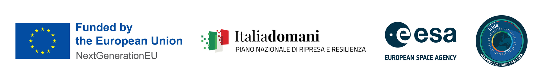 Funded by the European Union NextGenerationEU, Italiadomani Piano Nazionale di Ripresa e Resilienza, ESA European Space Agency, IRIDE Governo italiano ASI ESA